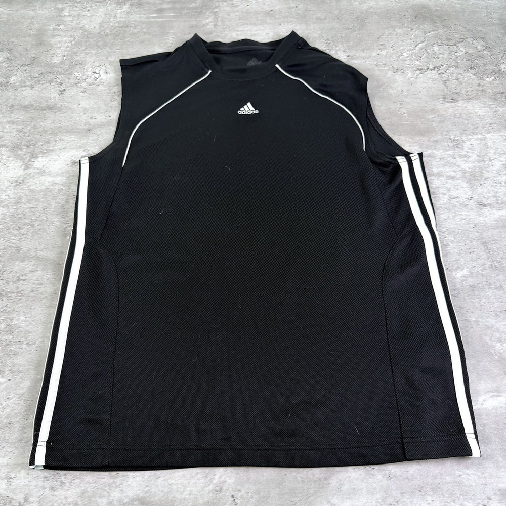 Adidas Sleeveless Shirt 3-Stripe Detail Large Black Y2K